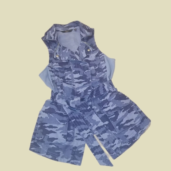 G.I.L.I. Jackets & Blazers - GILI Indigo Camo Zip Collar Belted Vest